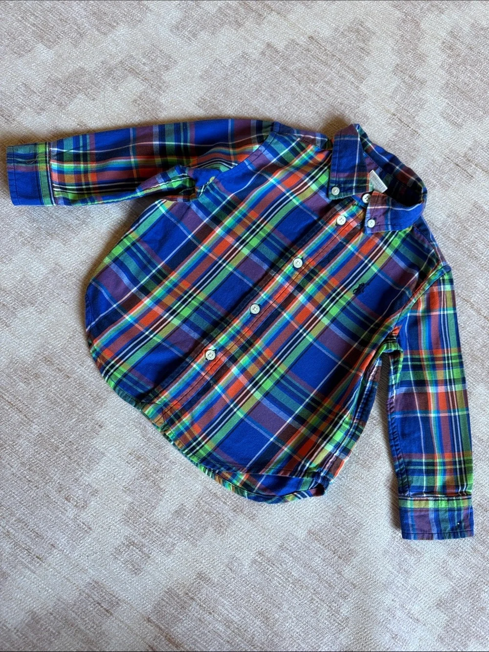 Ralph Lauren Blue Green Orange Plaid Button-Down Shirt size 12M
